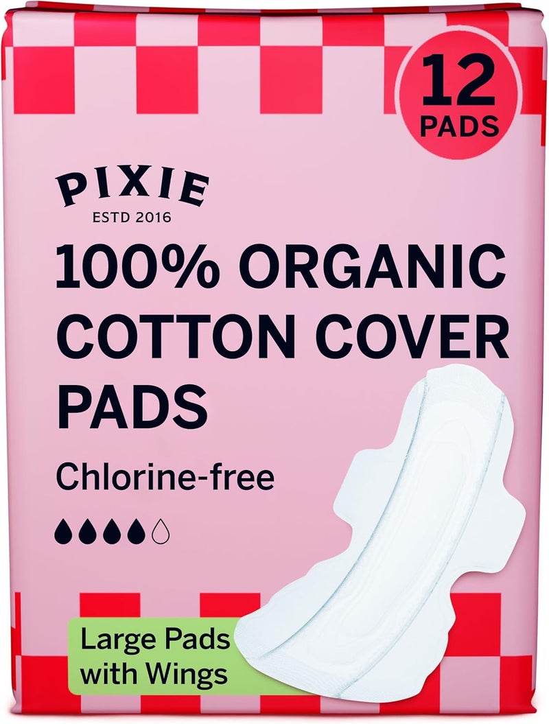 Pixie Cup Pixie Organic Cotton Ultra Thin Large Pads for Women - Extra Heavy Absorbency with Wings - Leak-Proof, Hypoallergenic & Unscented for Feminine Care - Compostable, Biodegradable - 12 Count - Image 1